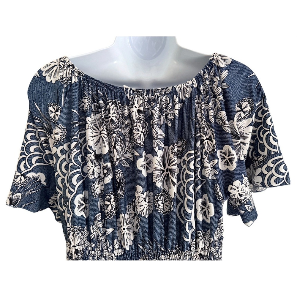 Anthropologie Kindred Floral Maxi Dress L Blue Smocked Waist Boho Cottagecore - Picture 8 of 10